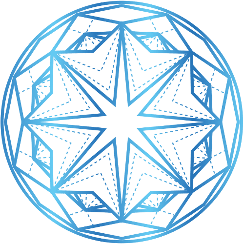 Flat Iron Fungi official brand logo, featuring a geometric blue star design representing natural wellness, premium men's supplements, and peak performance.